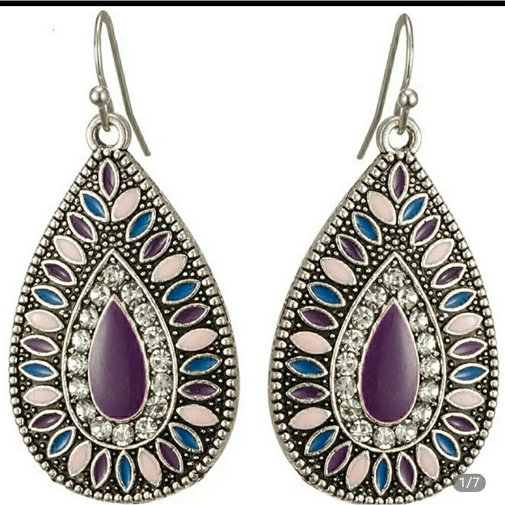 Purple Teardrop Rhinestone Earrings